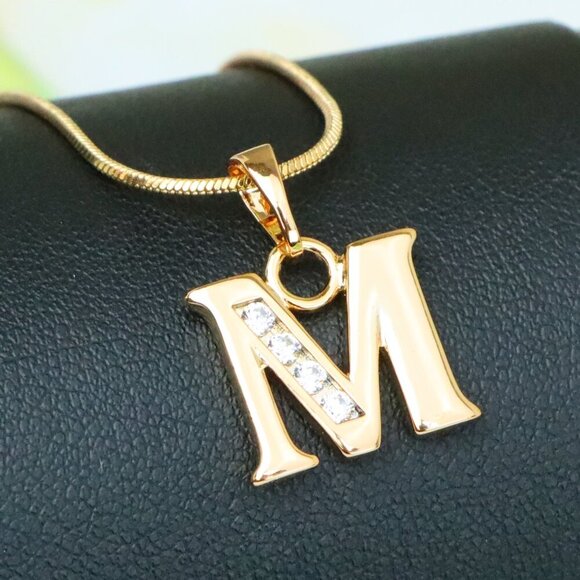 "Rose Gold Letter M Pendant with Crystals – 18K Gold Plated Charm, XPPT1362 - Picture 1 of 13